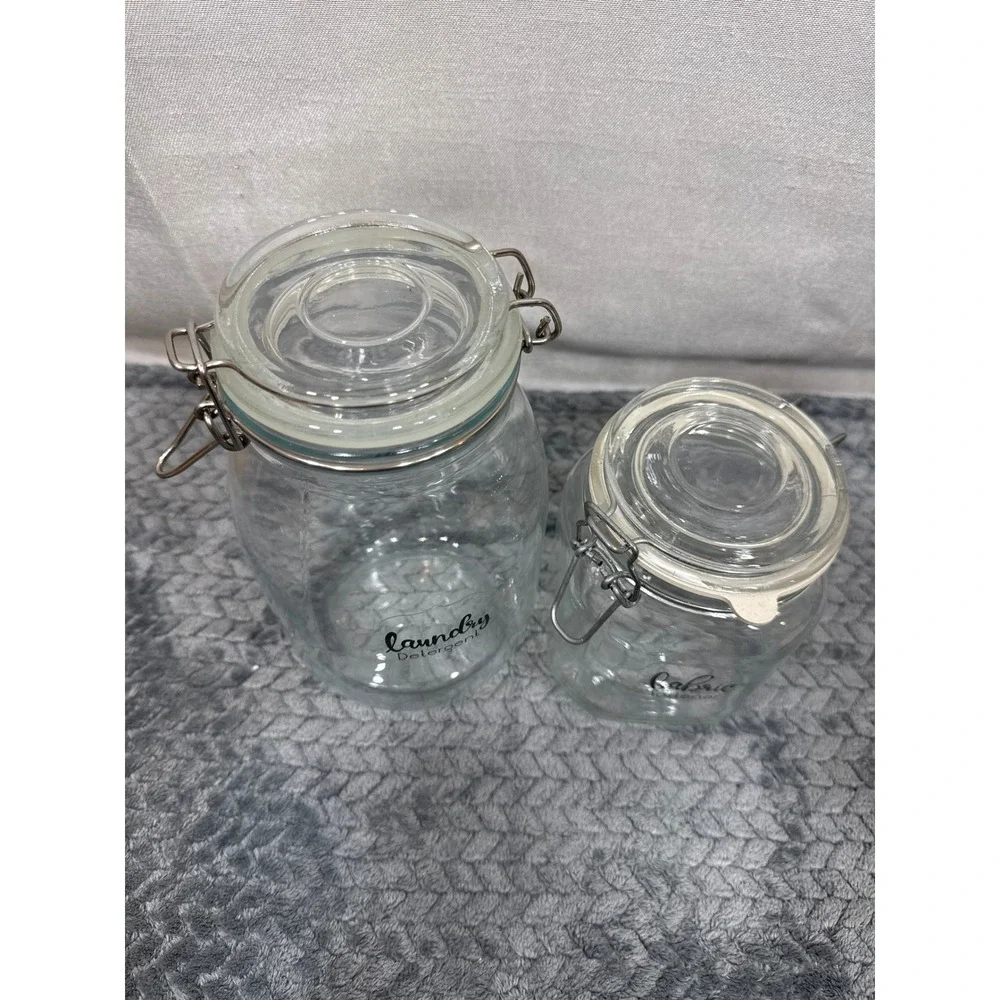2 Piece Bormioli Rocco Fido Glass Laundry Detergent & Fabric Softener Jars Clear